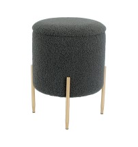 Pouf rotondo in velluto "Marvy" con contenitore e gambe in ferro - diam. cm. 42 x h. cm. 53,5 color grigio