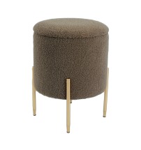 Pouf rotondo in velluto "Marvy" con contenitore e gambe in ferro - diam. cm. 42 x h. cm. 53,5 color marrone scuro