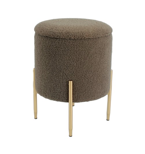 Pouf rotondo in velluto "Marvy" con contenitore e gambe in ferro - diam. cm. 42 x h. cm. 53,5 color marrone scuro