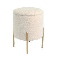 Pouf rotondo in velluto "Marvy" con contenitore e gambe in ferro - diam. cm. 42 x h. cm. 53,5 color beige