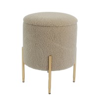 Pouf rotondo in velluto "Marvy" con contenitore e gambe in ferro - diam. cm. 42 x h. cm. 53,5 color marrone chiaro