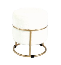 Pouf rotondo in velluto "Steff" con struttura in ferro - diam. cm. 34 x h. cm. 38 color bianco