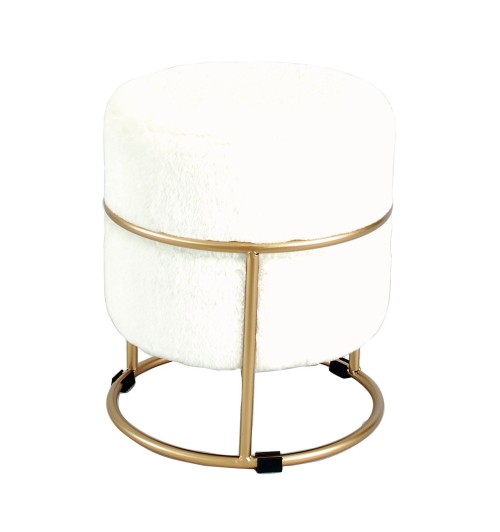 Pouf rotondo in velluto "Steff" con struttura in ferro - diam. cm. 34 x h. cm. 38 color bianco