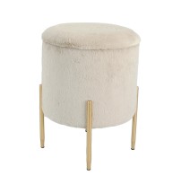 Pouf rotondo in velluto "Marvy" con contenitore e gambe in ferro - diam. cm. 42 x h. cm. 53,5 color marrone chiaro