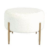 Pouf rotondo in velluto "Mayla" con gambe in ferro - diam. cm. 67,5 x h. cm. 50 color bianco