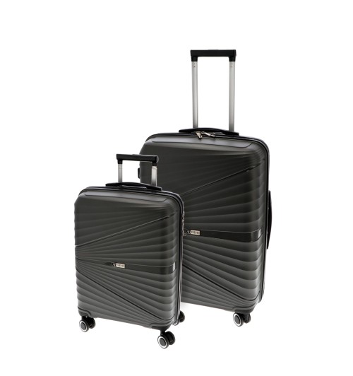 Set 2 trolley rigidi 4 ruote in polipropilene con chiusura TSA - 32 l. - 2,6 kg. - cm. 39 x 21 x h. cm. 55 / 60 l. - 3,2 kg. - cm. 44,5 x 25,5 x h. cm. 65 - grigi scuri